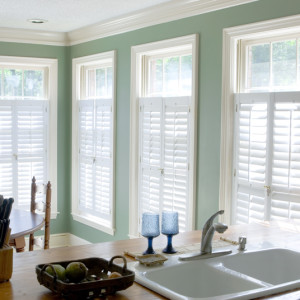 café style shutters in dining room kitchen
