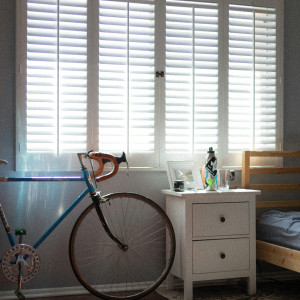 shutters in bedroom bed bicycle